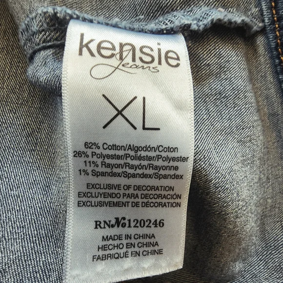 Kensie Jeans XL Denim Trucker Jacket Dark Wash Stretch Y2K Retro Grunge - Picture 9 of 10